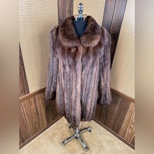 REVILLON SAKS FIFTH AVENUE DESIGNER SILVERY DARK RUSSIAN SABLE FUR COAT JACKET